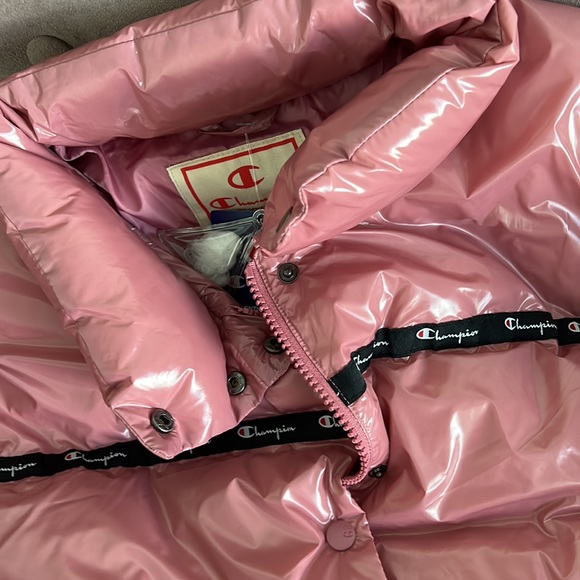 Champion Reverse Weave Pink Shiny Puffer Jacket - Picture 6 of 7